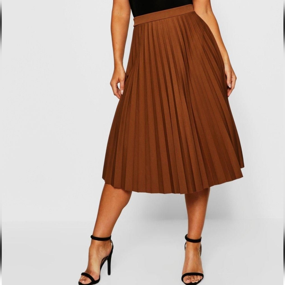 Brown Pleated Midi Skirt